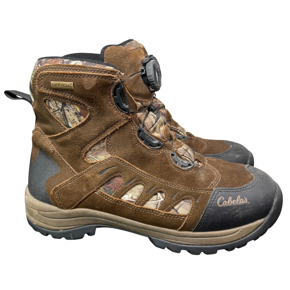 Cabelas Hunting Boots Mens 12 Brown Camo BOA Lacing Dry-Plus Thinsulate 81-8420